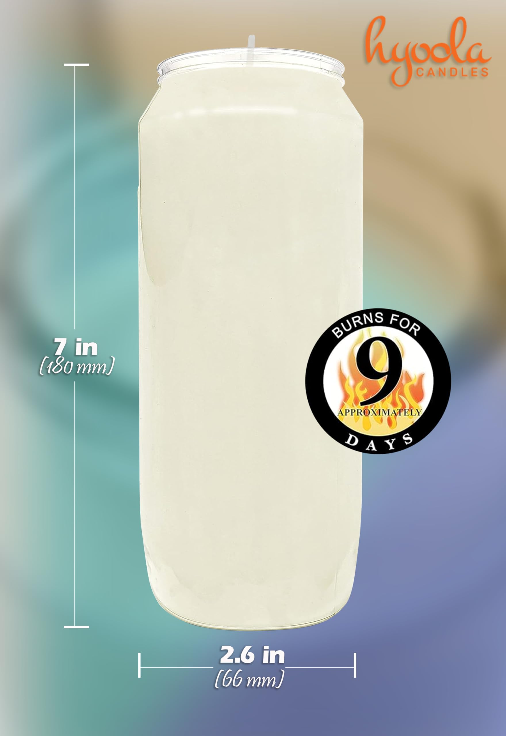 Hyoola 9 Day White Prayer Candles, 6 Pack - 7" Tall Pillar Candles for Religious, Memorial, Party Decor, Vigil and Emergency Use - Vegetable Oil Wax in Plastic Jar Container -