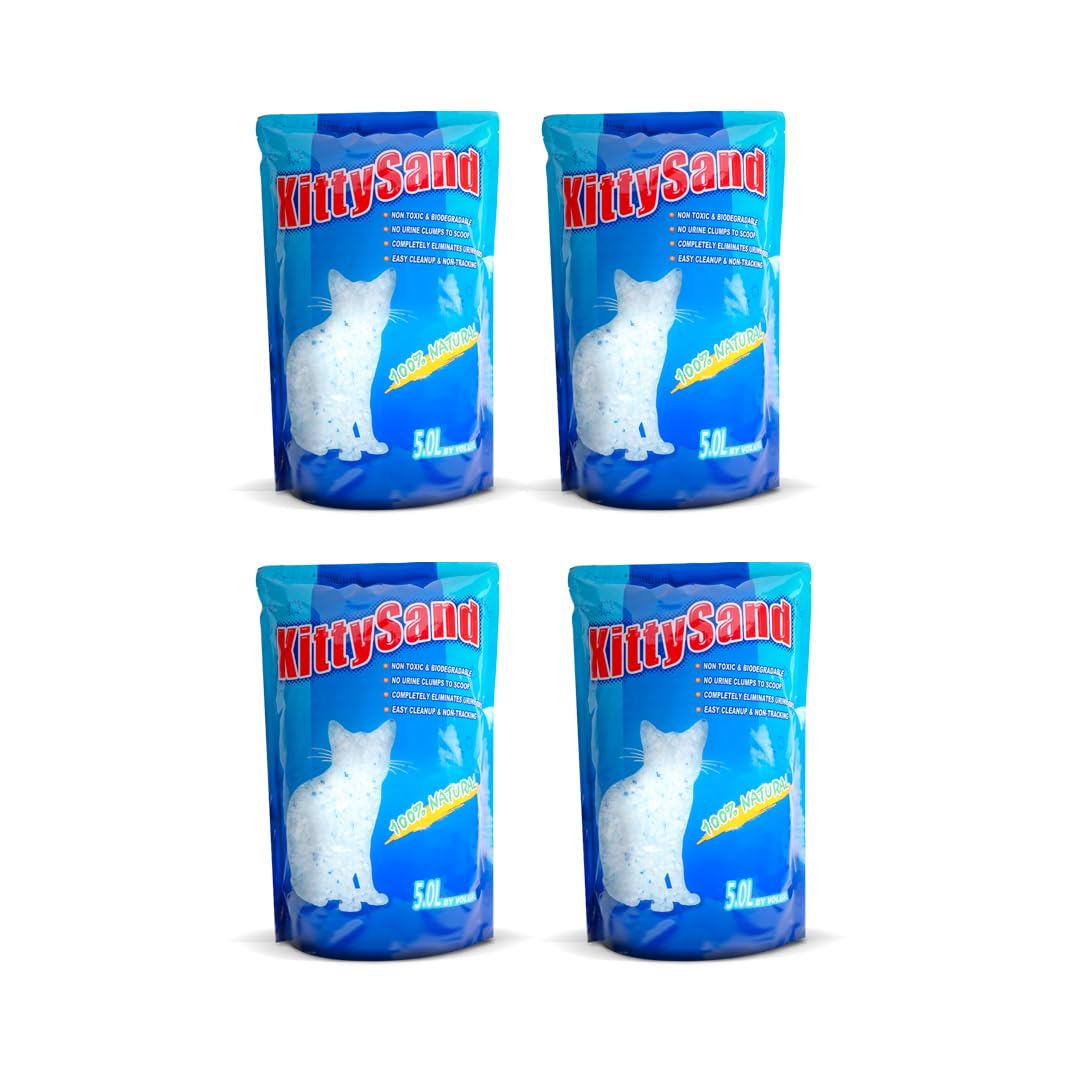KittySand 100% Natural Silica Crystal Premium Quality, Odor Control, Low Dust Cat Litter 5L - Pack of 4