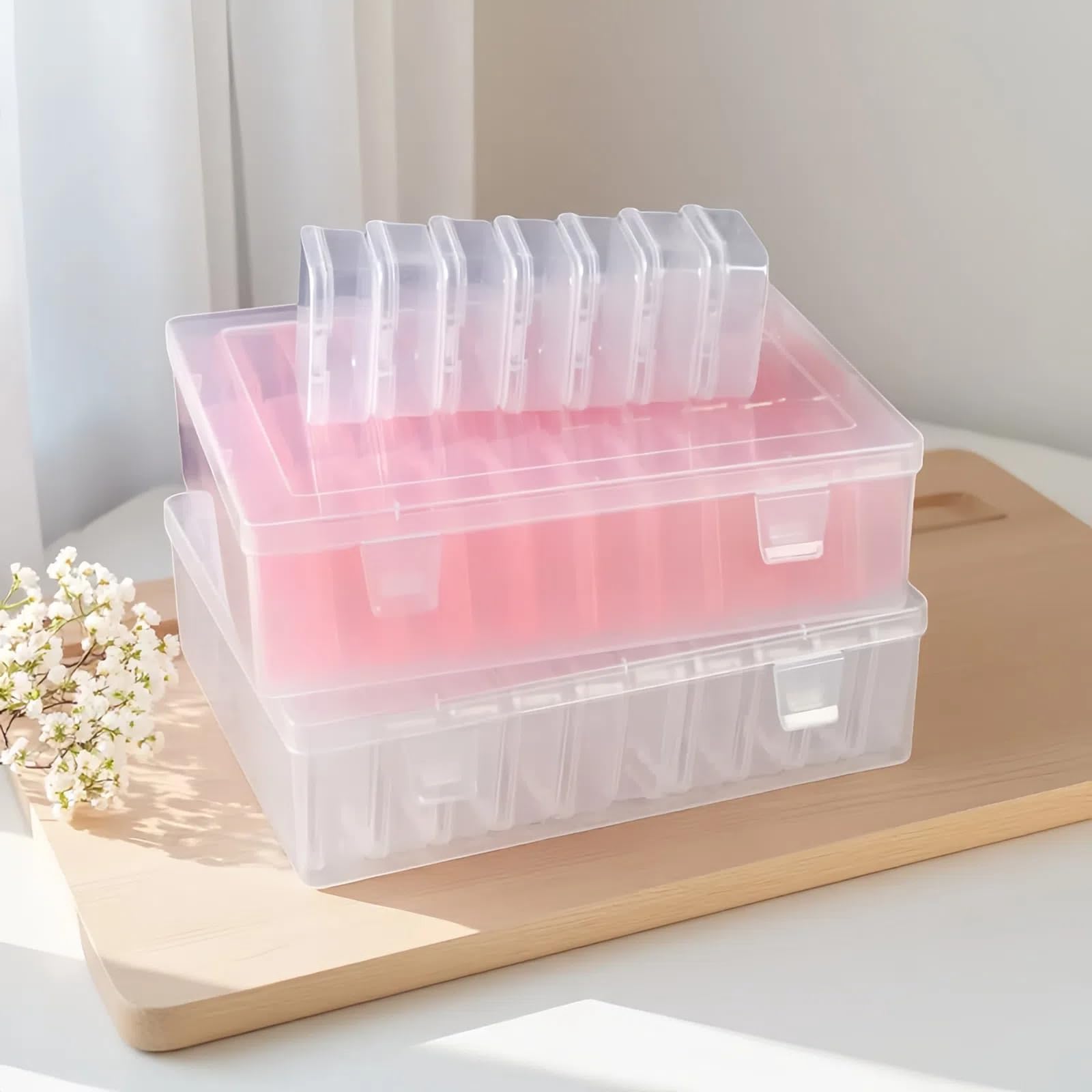 Caja organizadora de cuentas, 30 organizadores de cuentas pequeñas con cajas de plástico de almacenamiento, mini cajas transparentes de almacenamiento de cuentas con tapa con bisagras para hacer