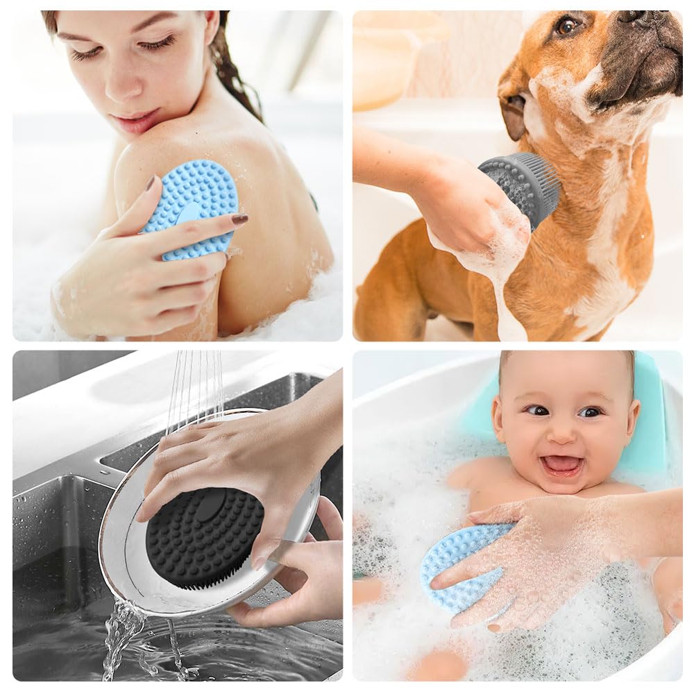 Silikonowa szczotka do ciała Loofah złuszczająca szczotka do ciała, zestaw 3 miękkich szorowarek do ciała, ulepszona myjka do ciała pod prysznic, głęboka piana, łatwa do czyszczenia, odpowiednia dla