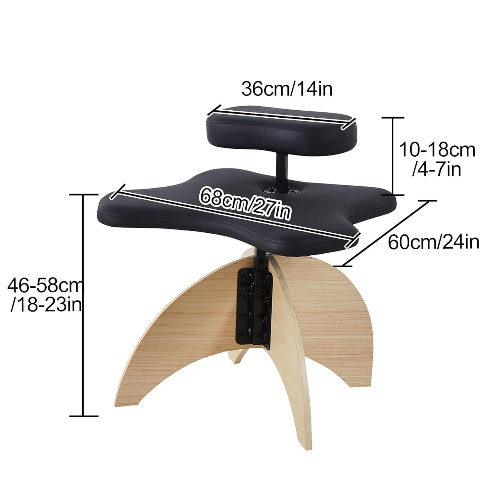 Höhenverstellbarer Holz-Haltungsstuhl für Rückenstütze, ergonomischer Kniestuhl mit Kissen, Kreuzbein-Design, perfekt für Home Office