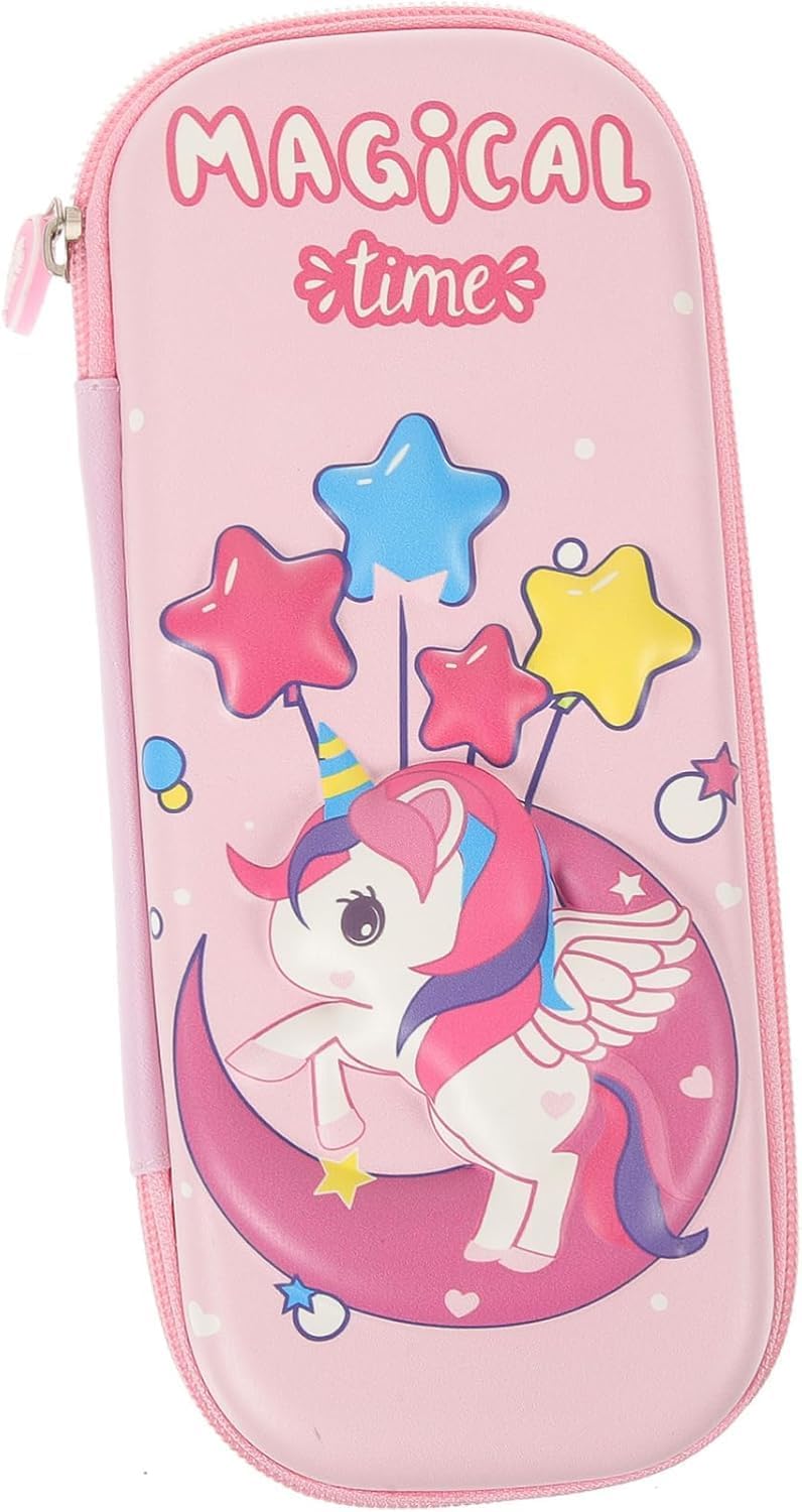 Zollyss 3D Unicorn Pencil Case, Cute Large Capacity Pen Box, Girls, 3D Stationery Box Pink Pencil Pouch Organizer Compartments Zip Pouch, Kids Students - Canvas (1, Magical Unicorn)