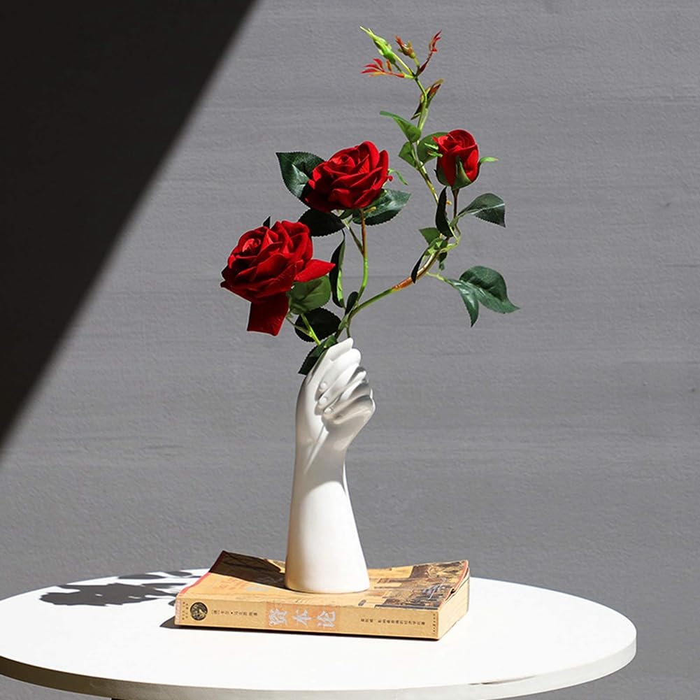 Pojedehy 9Inch Modern Art Ceramic Flower Vase Tabletop White Arm Vase for Home White - Image 2