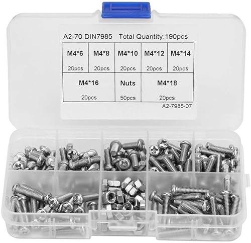 190pcs M4681012141618mm Cross Flat Round Head Screw Set and Nut tapa tornillos Stainless steel screw DUOER