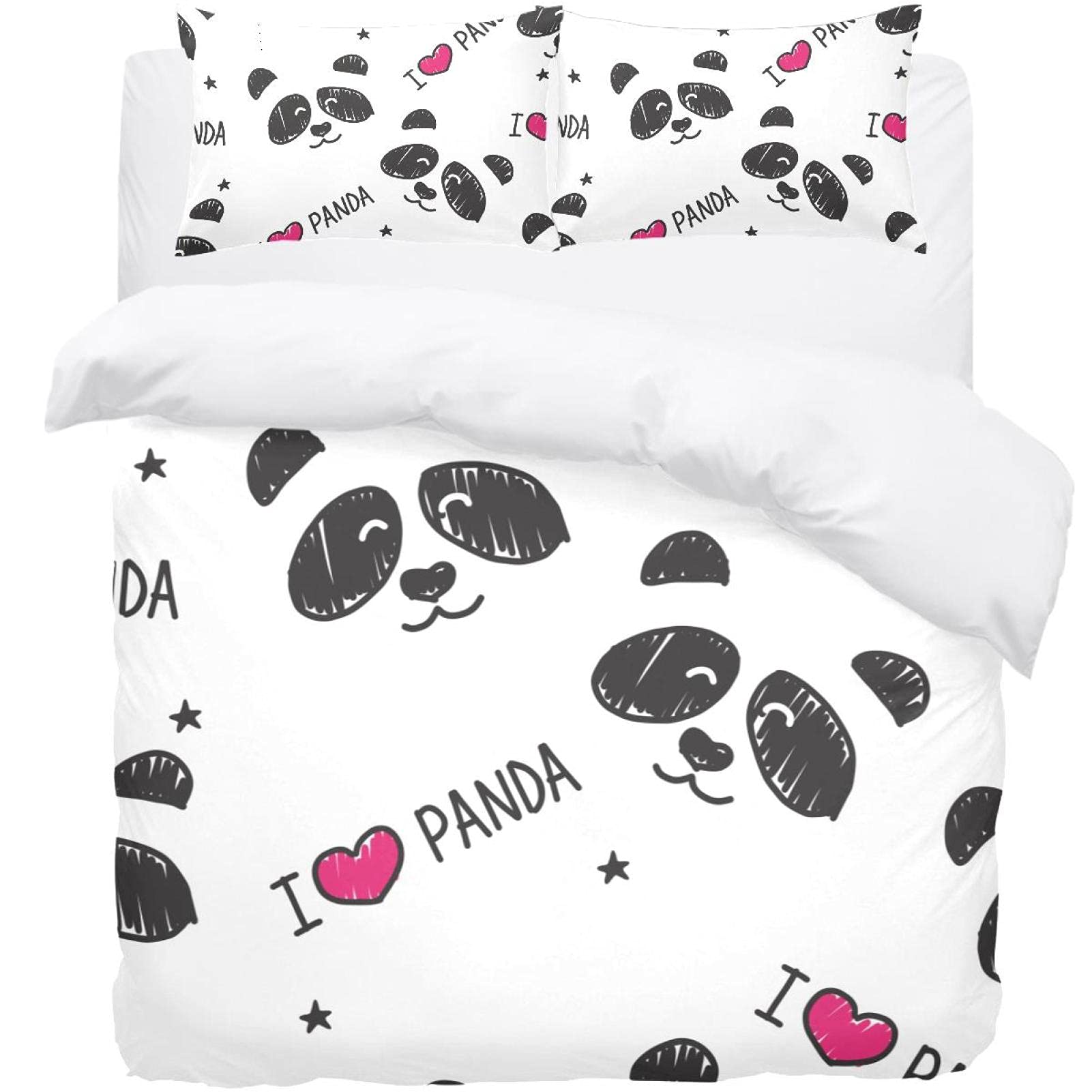 Parure de lit simple panda avec housse de couette au motif graphique