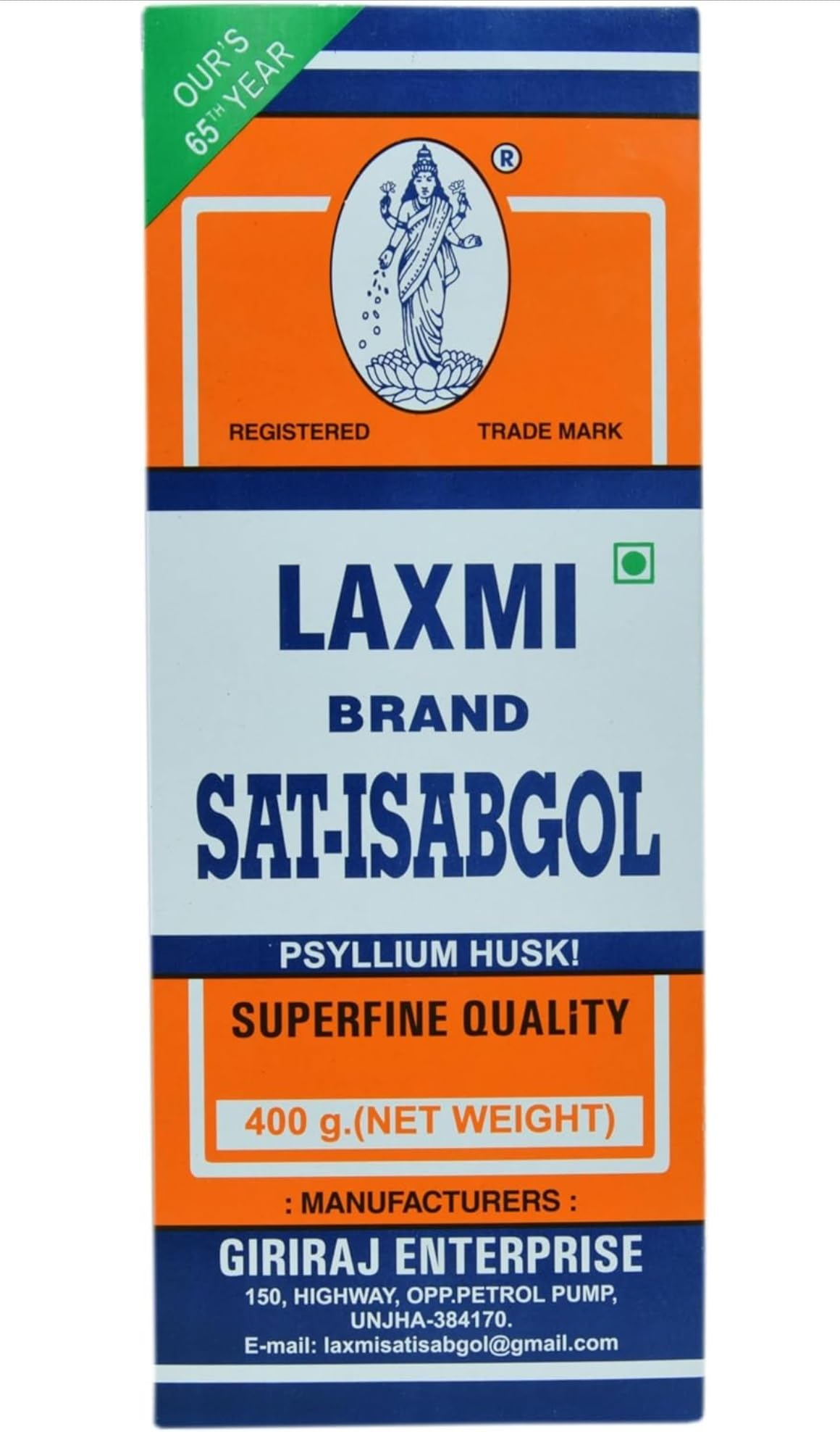 LAXMI SAT ISABGOL Psyllium Husk 400 GRM| Good for Relieves in Constipation, Digestion & Bloting |Digestion Metabolism Toxin Removal Acidity Gas Control.