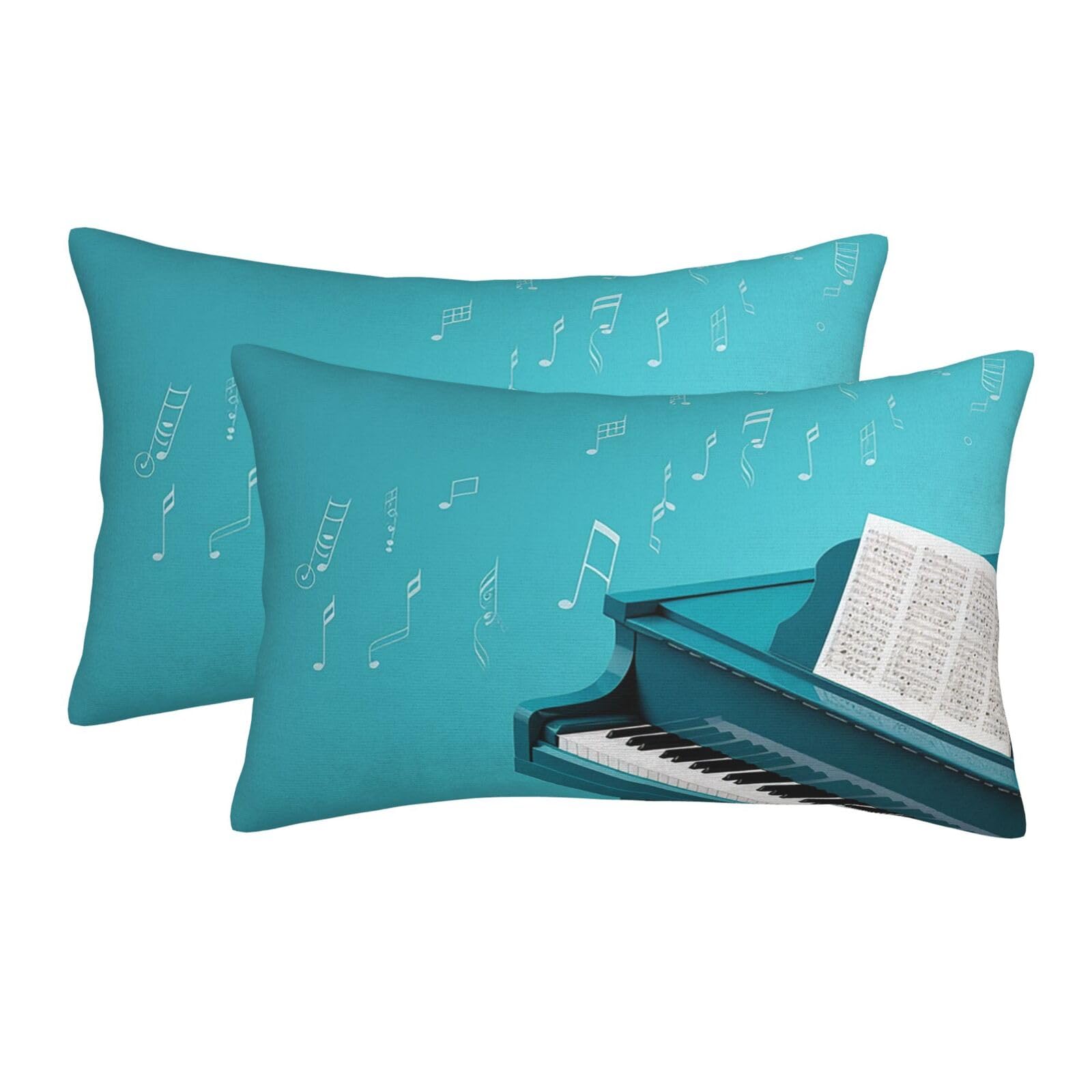 2 Pack Standard Size Pillow Cases for Hair and Skin Soft Breathable Pillow Case Covers with Hidden Zipper Piano on Blue Background Pillowcase 20"x30" Pillow Cover for Sleeping Gift