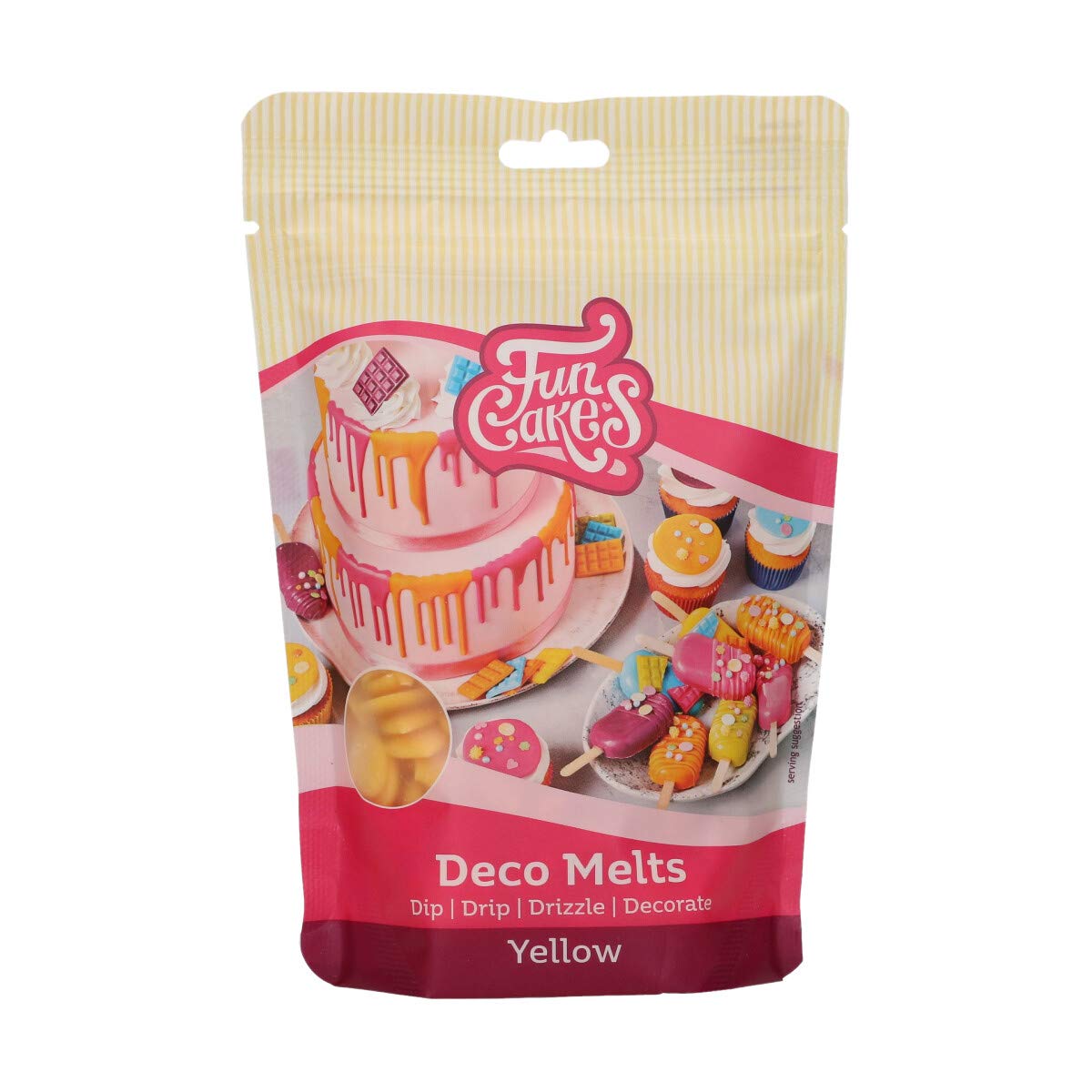 FunCakes Deco Melts Gelb - Tauchen, drippen, dippen und dekorieren! In der Mikrowelle schmelzen und in jede Form gießen, 250 g