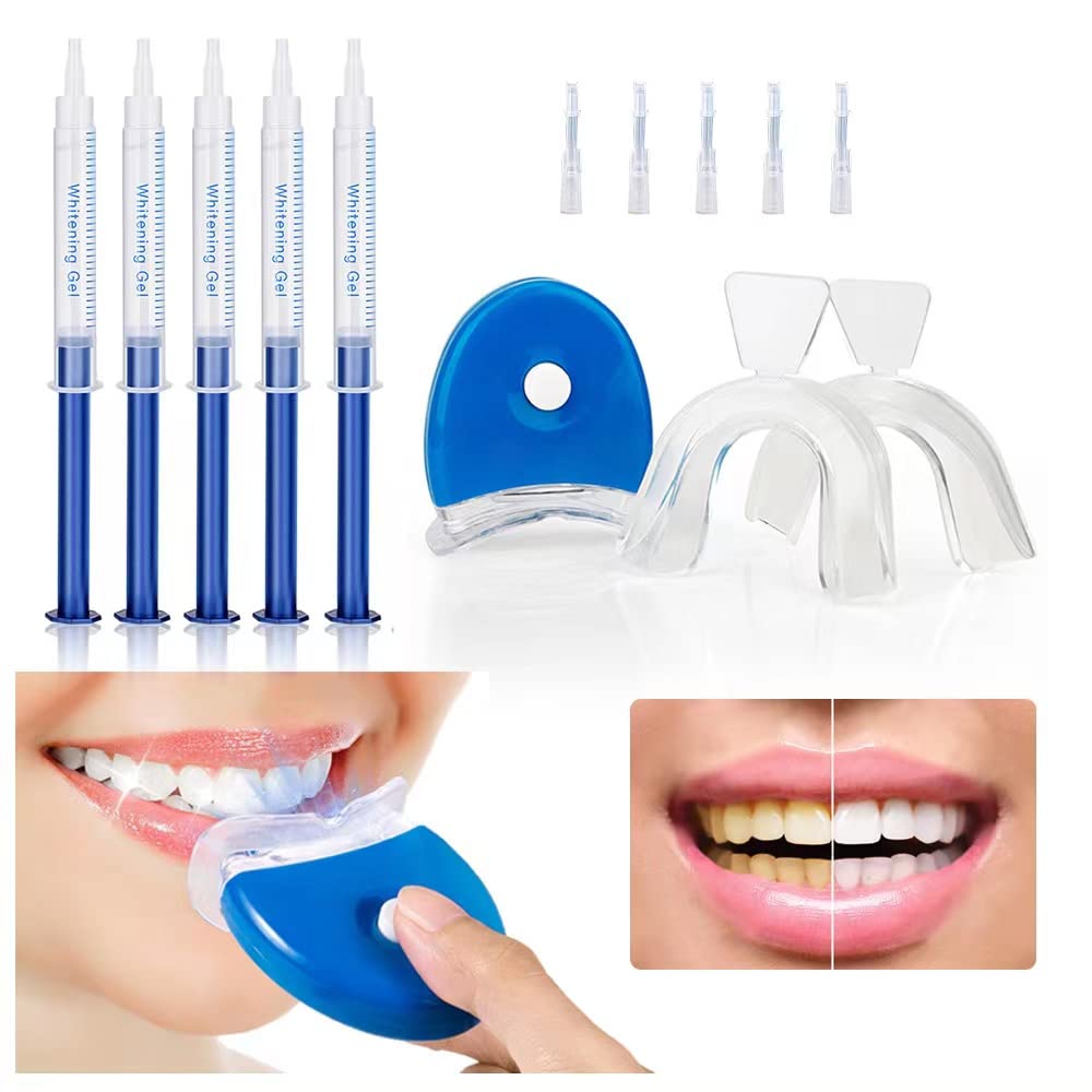 Professional Teeth W-hitening Kit with LED Light – 5×3ml Whitening Gel for Sensitive Teeth, Fast Stain Removal, Brighten Smile in Minutes, Safe & Effective Whitening Treatment for Home Use
