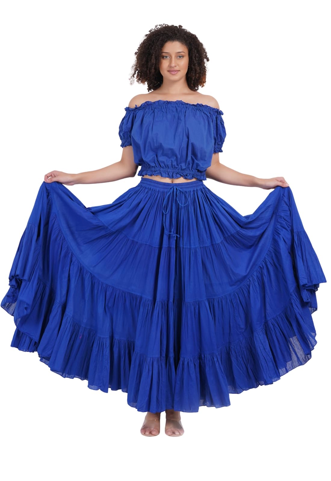 Wevez Women's Gypsy 25 Yard Solid Color Cotton Skirt