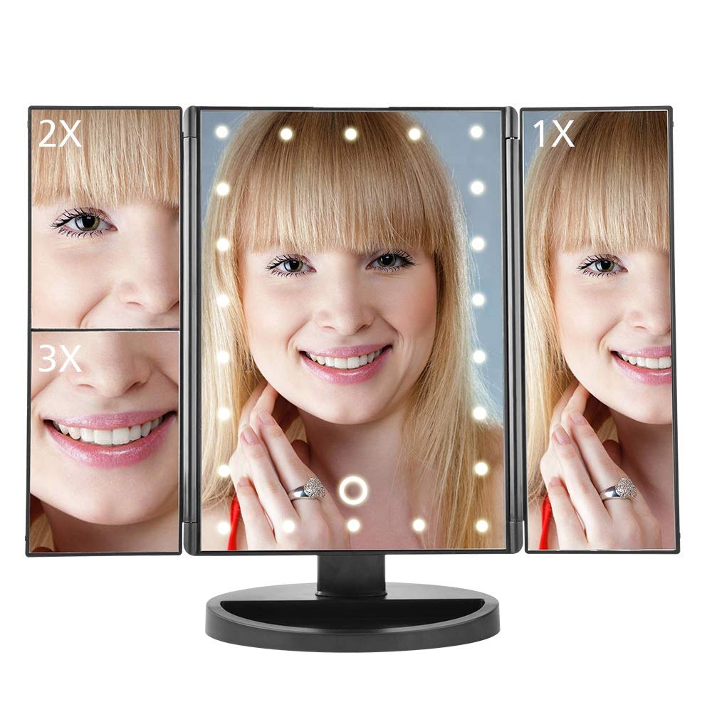 Lusterko kosmetyczne, Lustro do makijażu z ekranem dotykowym LED 1X / 2X 3X 10X, szkło powiększające, składane lusterko kosmetyczne(Pink)