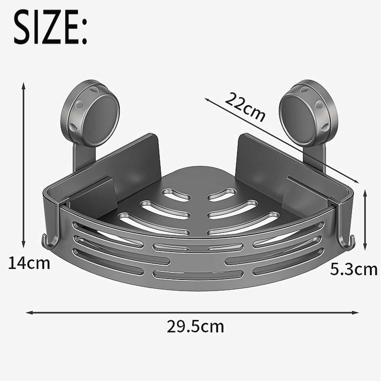 Organizador de ducha triangular mejorado con ventosa, estante esquinero sin taladro, aluminio resistente, fuerte sujeción, almacenamiento extraíble para baño (gris, 3 compartimentos)