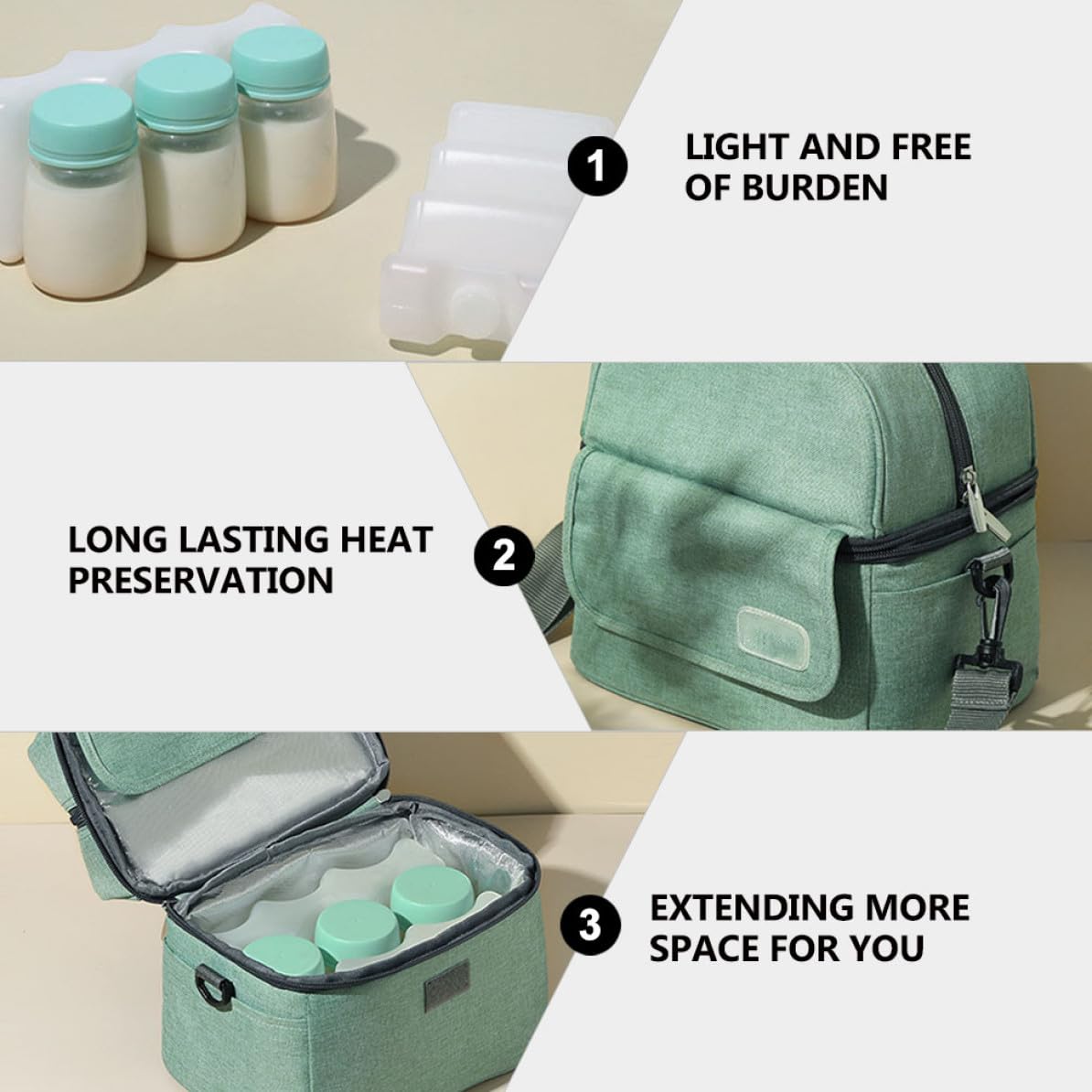 Bolsa para Leche Materna Portátil de Doble Capa, Verde