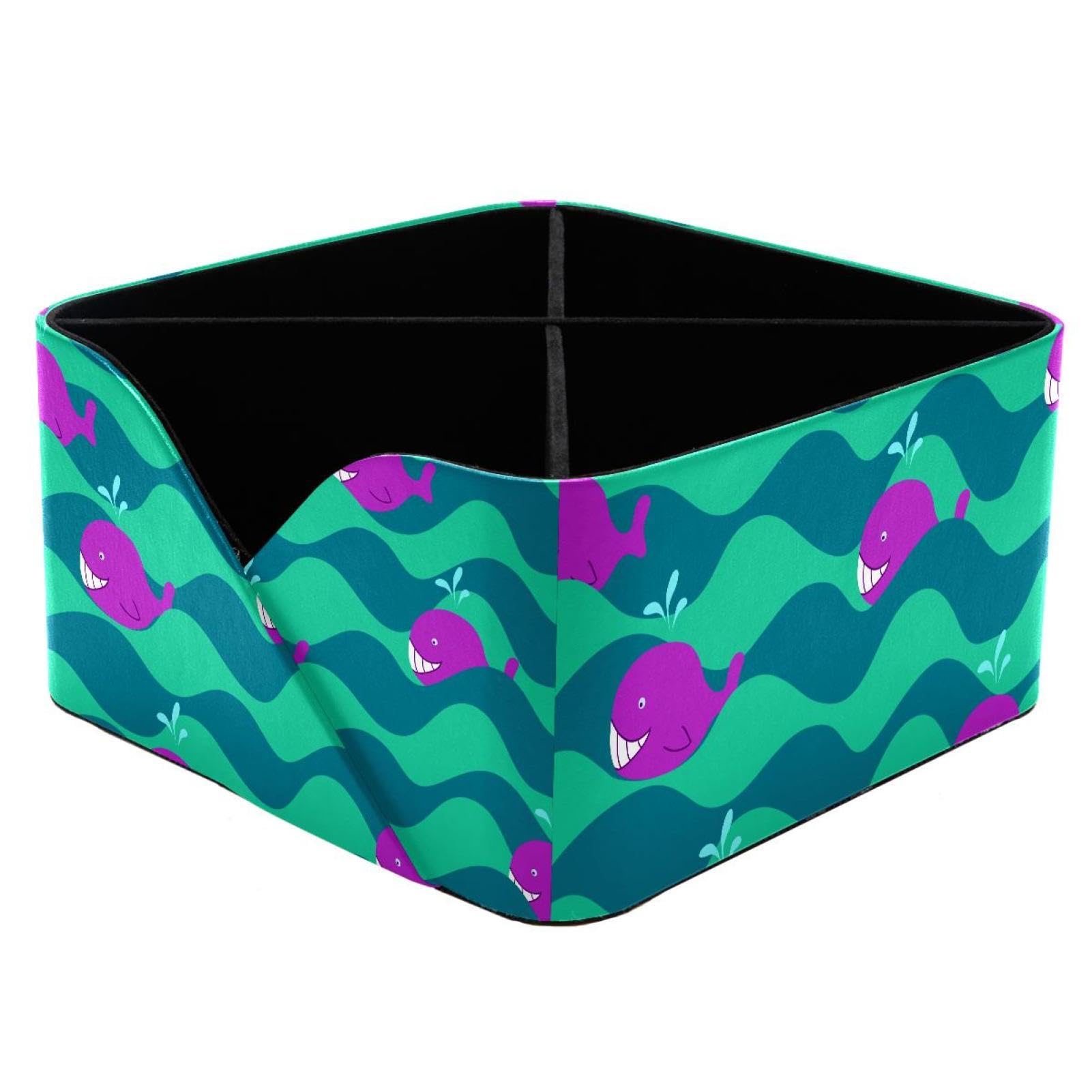 KengjuTesu Whale and Wave Desktop Organizer Pen Holder, Rectangular Pencil Cup for Office, Study and Makeup Stations