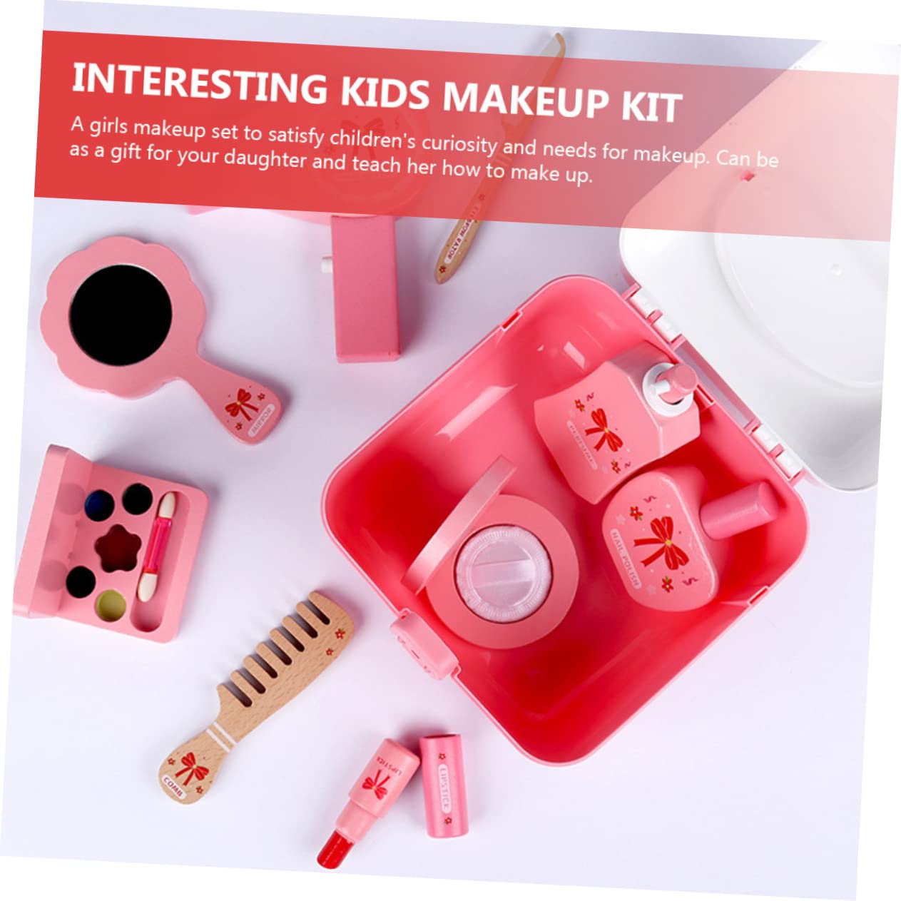 BESTonZON 1 Jeu Coffret Maquillage Enfant Trousse de Maquillage de Princesse Valise pour Enfants Trousse Enfant Jouets pour Filles Jouet de Filles Jouet pour Enfants de la Maison goûter Rose