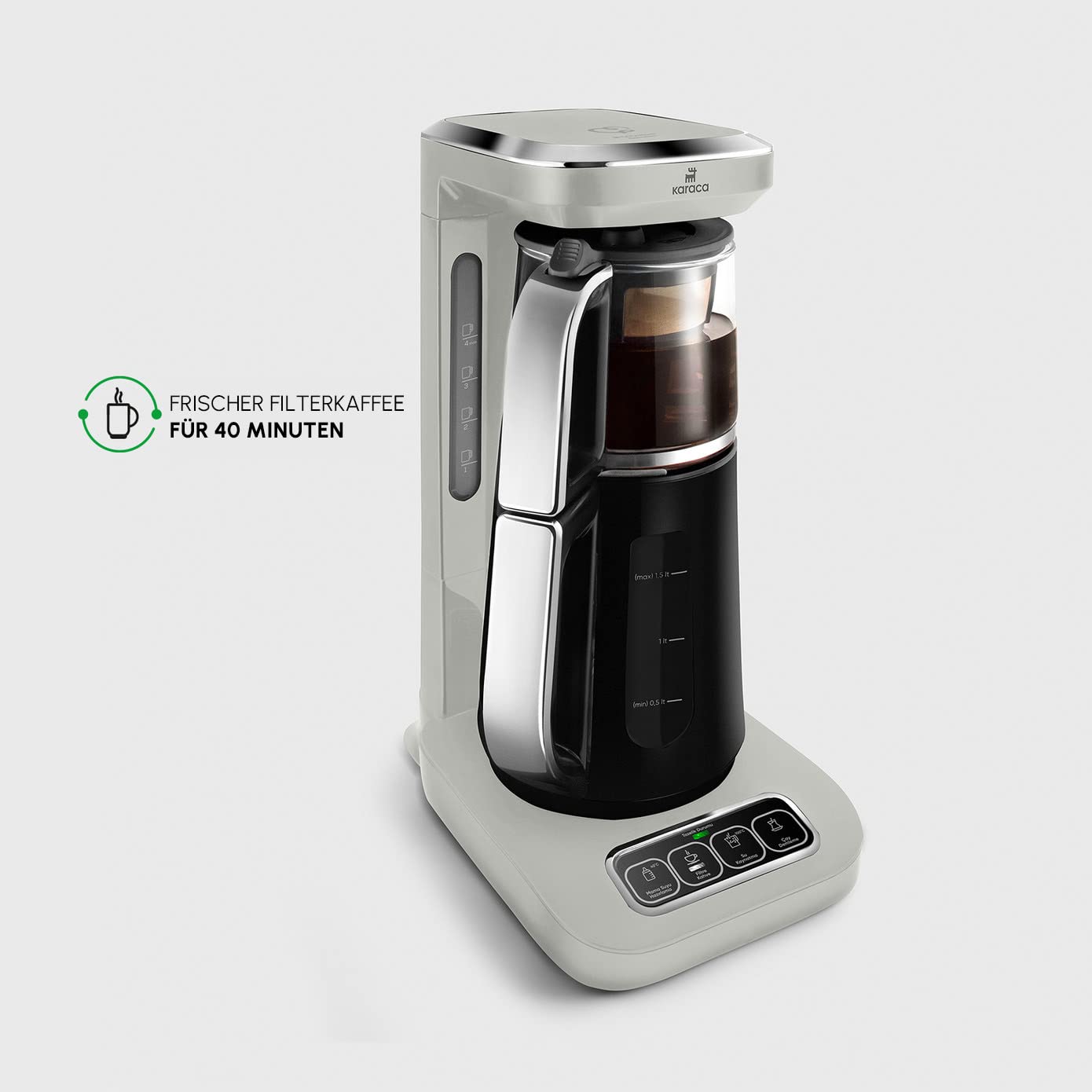 Karaca Çaysever Robotea Pro 4 w 1 automatyczny szklany zaparzacz do herbaty, czajnik i ekspres do kawy, 2500 W, ze wskaźnikiem świeżości, funkcją podgrzewania wody dla niemowląt i prowadzeniem