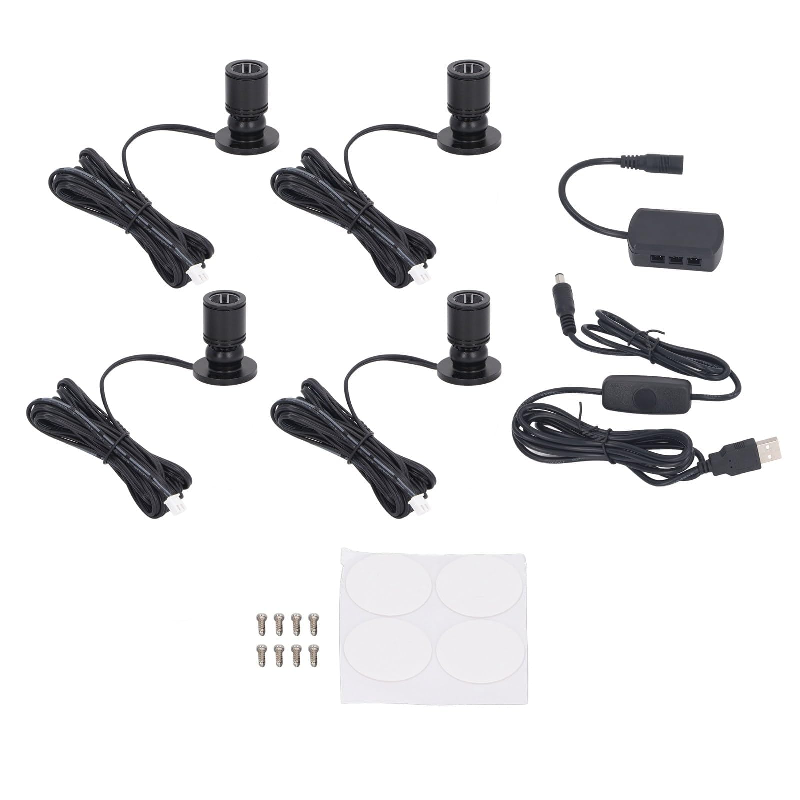 Jwthee Dimmable LED Mini Spotlight, 4PCS 5v USB Cabinet Light with 6.6ft Cable, Jewelry Showcase Display Light for Closet, Model Display, Artwork, White Light, Aluminum Body
