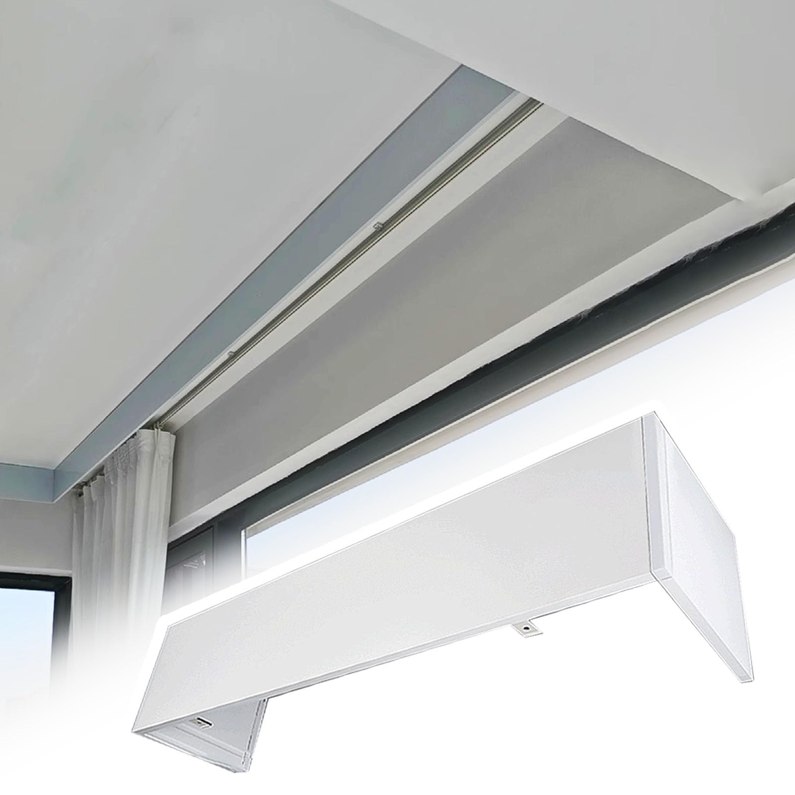 Aluminiowa zasłona zaciemniająca lambrekin – montowany na suficie blok świetlny do okien, draperia z falbanką, 9 m, stylowe białe wykończenie, nie wymaga toru.