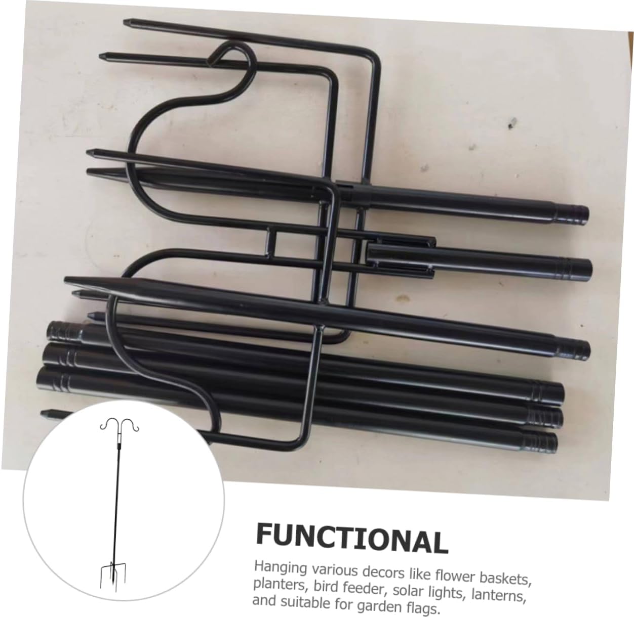 Garden Shepherd Hook Base for Solar Lights Bird Feeders and Hanging Plants Metal Design for Outdoor Weddings and Garden Decor