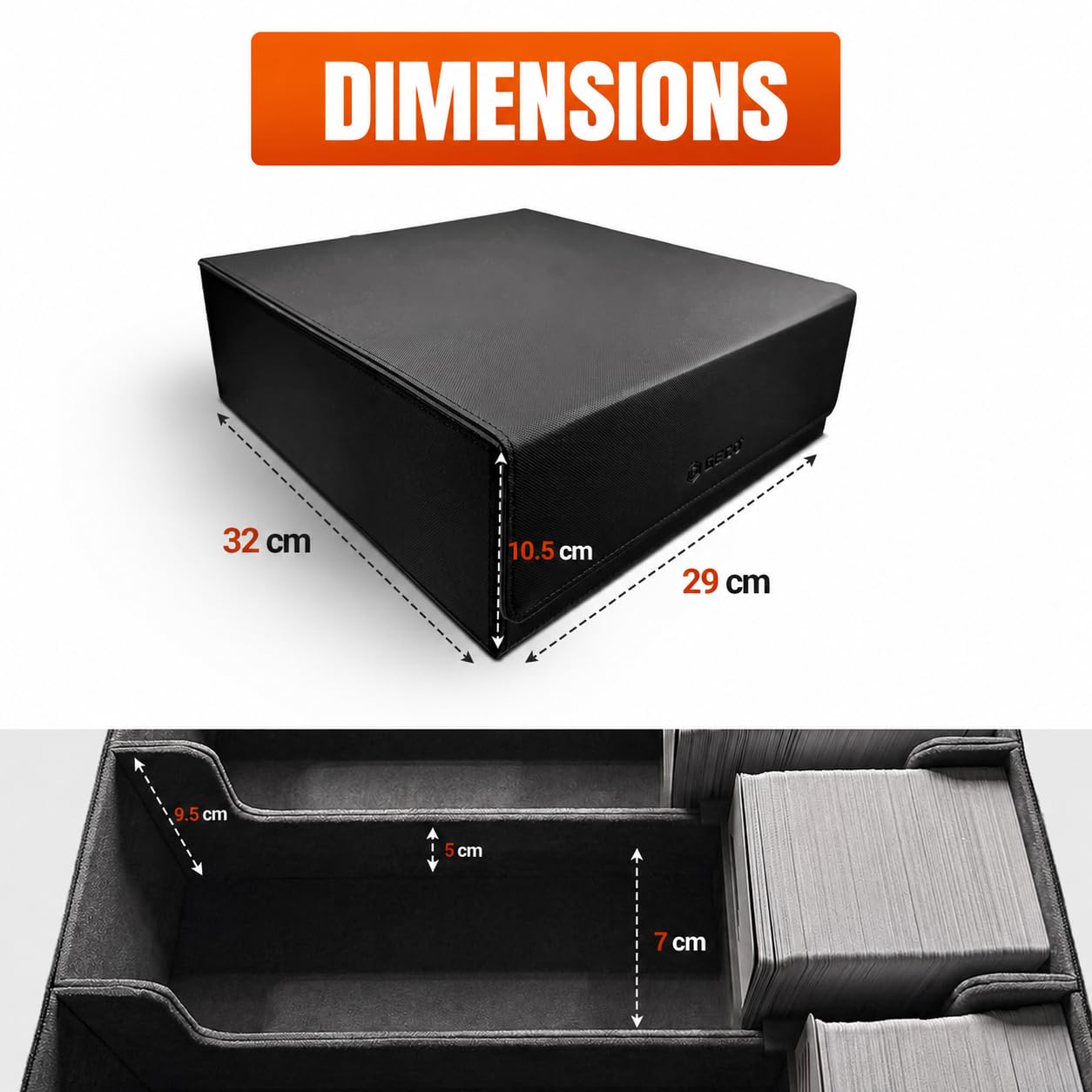 GECO® Boîte de rangement pour plus de 2400 cartes à collectionner – Noire | Deck box magnétique avec 12 séparateurs et 4 cales-cartes – Boîte premium pour cartes et accessoires