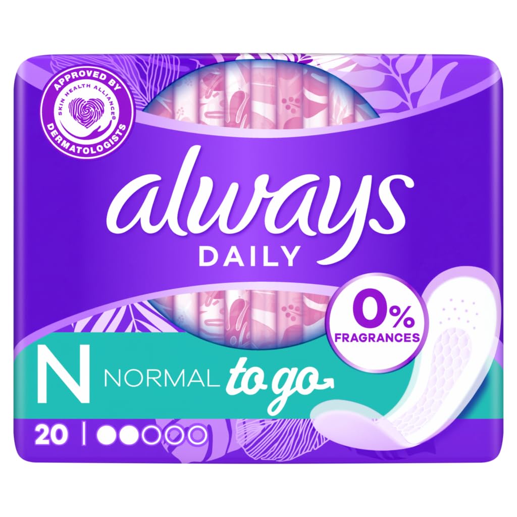 Always Daily Fresh Regularne wkładki do majtek Pojedyncze kieszenie 20 sztuk, 0% zapachu i barwnika, aby nie czuć niczego poza świeżością i ochroną