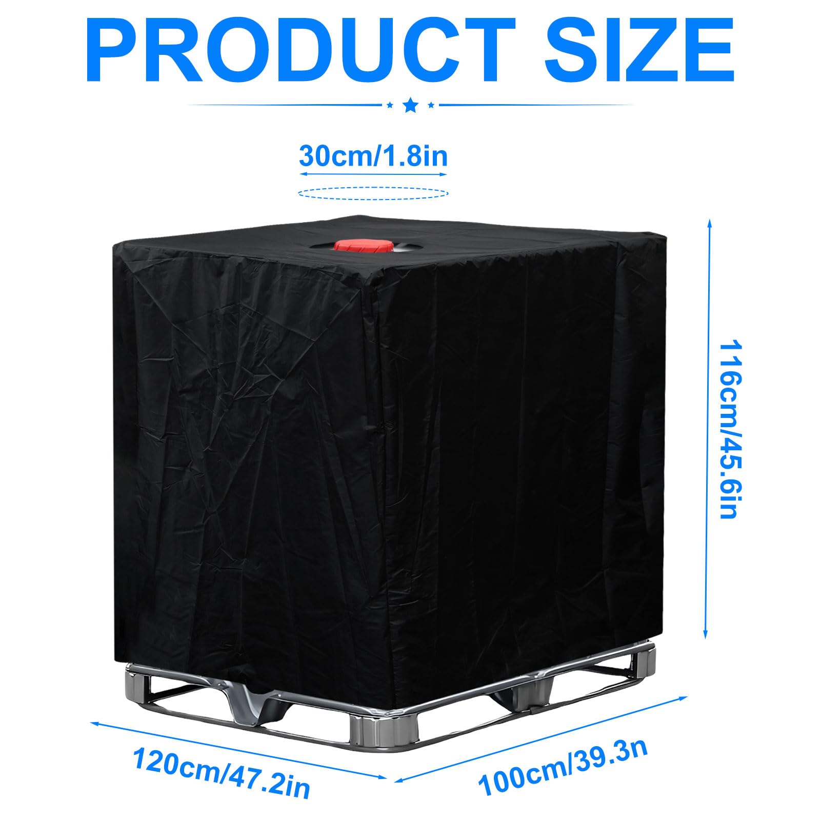 Bache pour Cuve 1000L, Bâche de Récupérateur d'eau de Pluie 1000 litres, Housse Protection Cuve, Anti-Poussière Anti-UV Réservoir de eau IBC (116 x 100 x 120 cm) (Noir, Lot de 2)