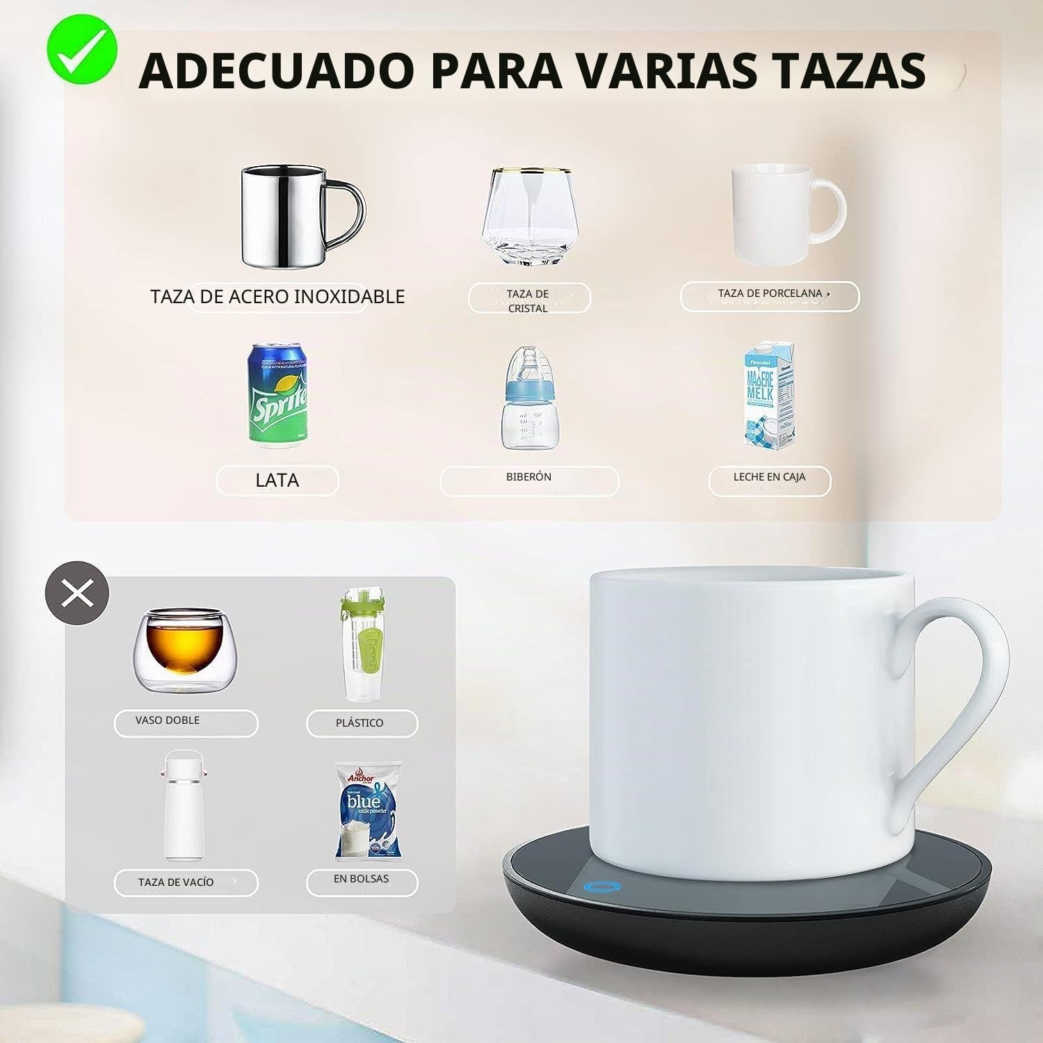 Calentador de Taza de café eléctrico, Calentadores de café Inteligentes para Escritorio de Oficina, Calentador de Taza con 2 ajustes de Temperatura, Calentador de té, té, Leche