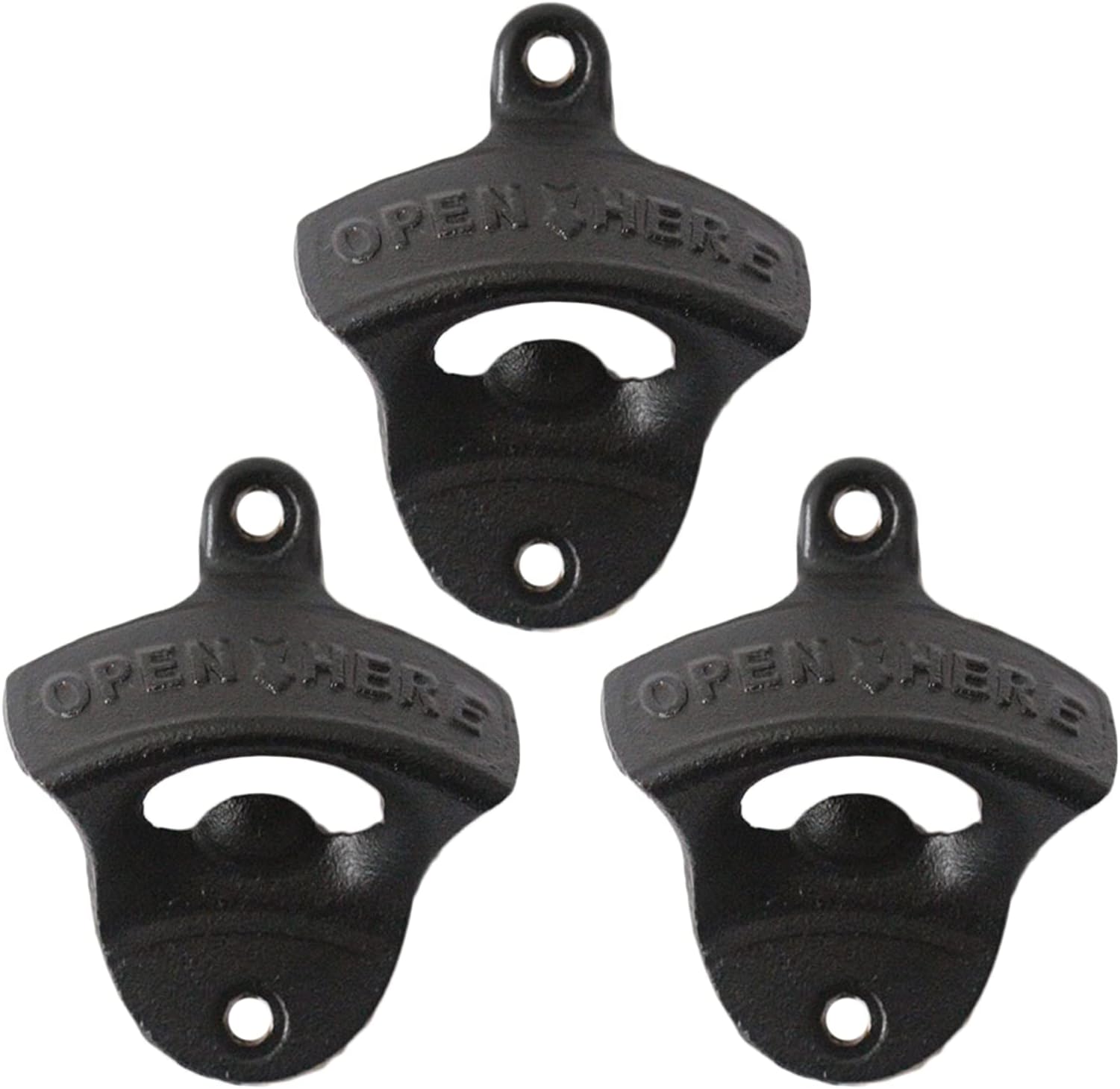 Black Cast Iron Bottle Opener Wall Mounted Open Here Beer Cap Opener Post Mounted (Pack of 3)
