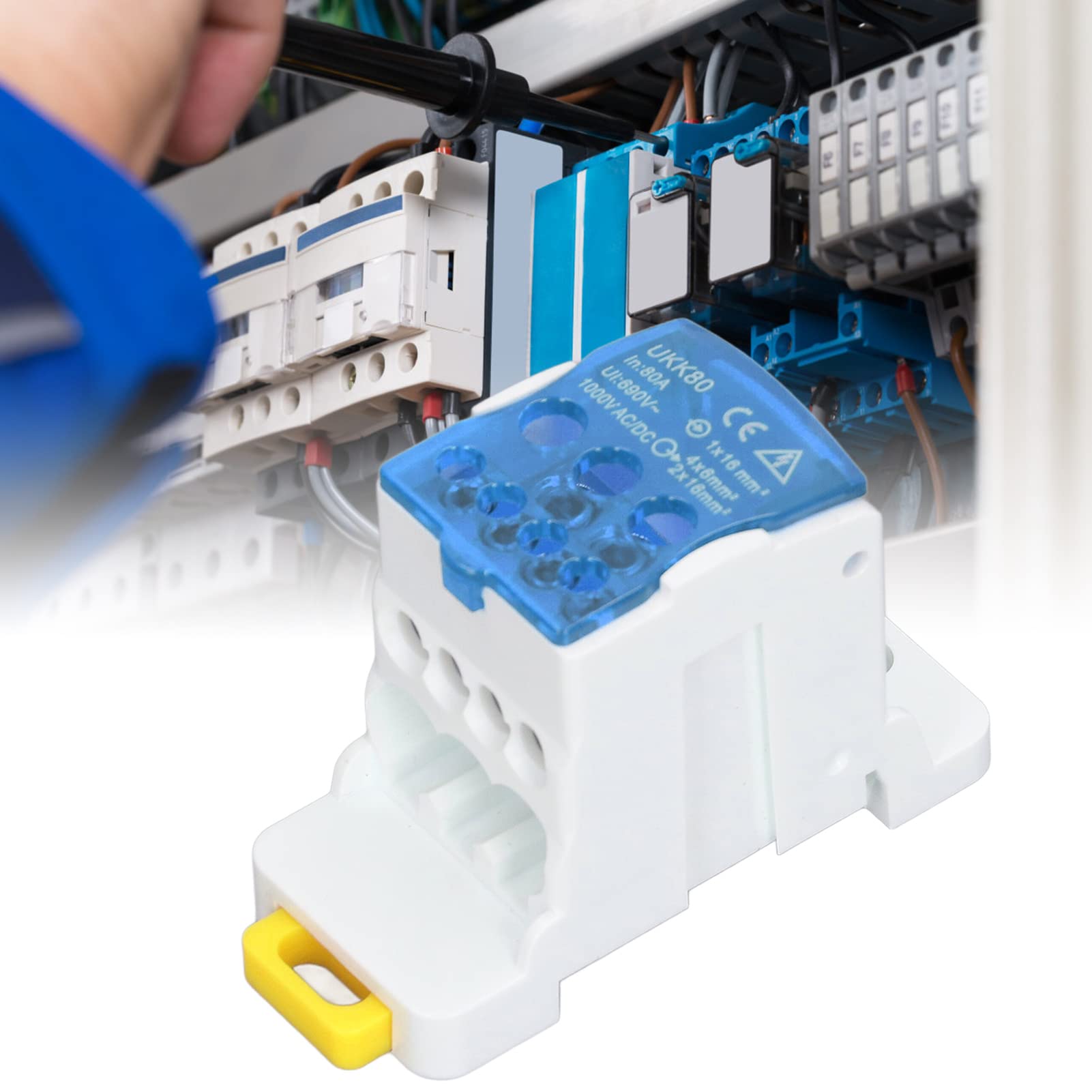Tyenaza UKK-80A Bloque Caja de Distribución, Caja de Conexiones Unipolar Carril C45, Azul
