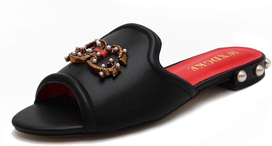 designer black flat sandals