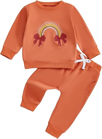 Fall Baby Girl Clothes Toddler Girl Winter Outfit Rainbow Crewneck Sweatshirt Long Sleeve Shirt Pants Clothing Set