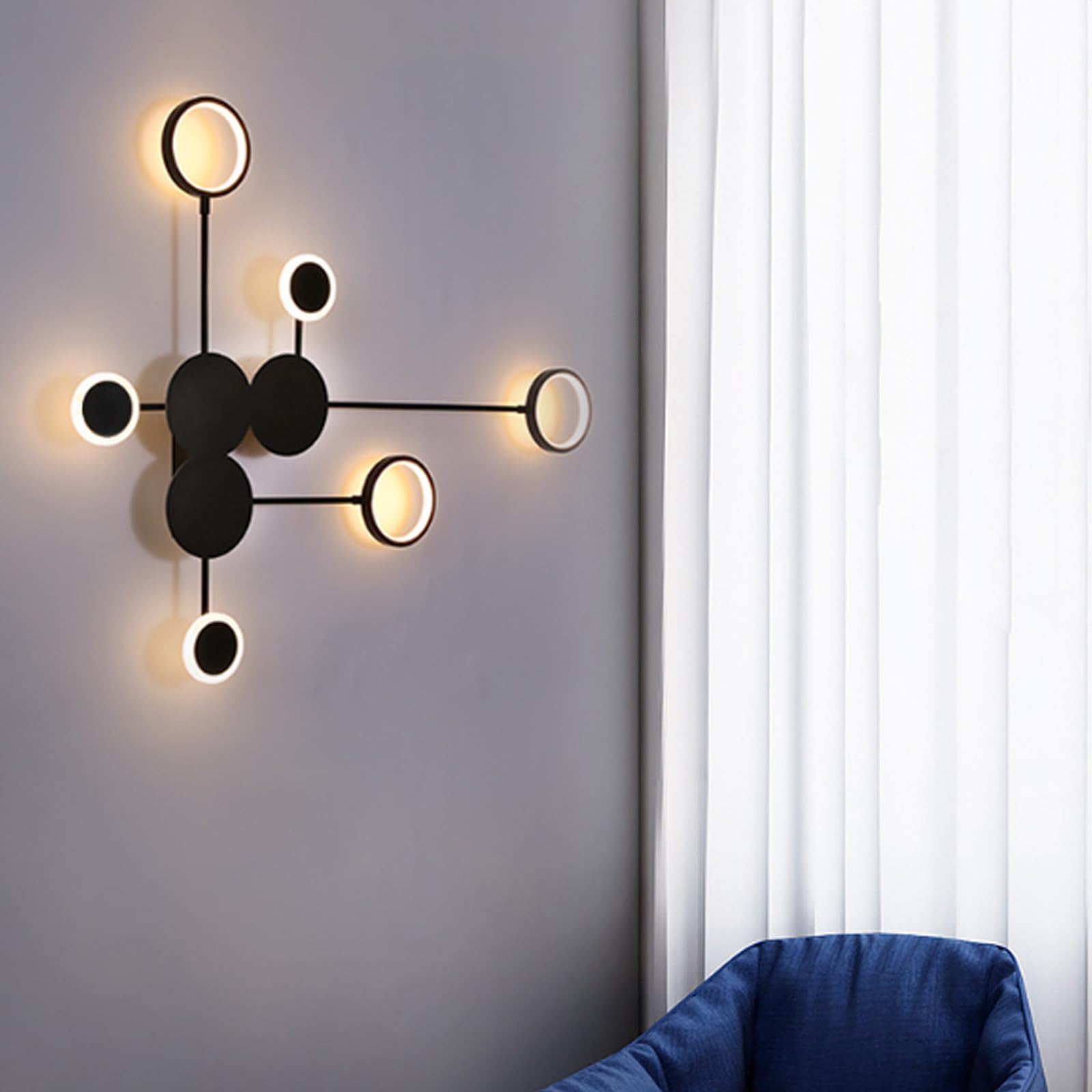 LED Kreativ Wandleuchte 3000K/4000K/6000K Dimmbar Wandlampe Innen Modern Eisen Acryl Wandbeleuchtung Nordisch Linear Geometrisch Design für Wohnzimmer Schlafzimmer (Rechts,Schwarz)