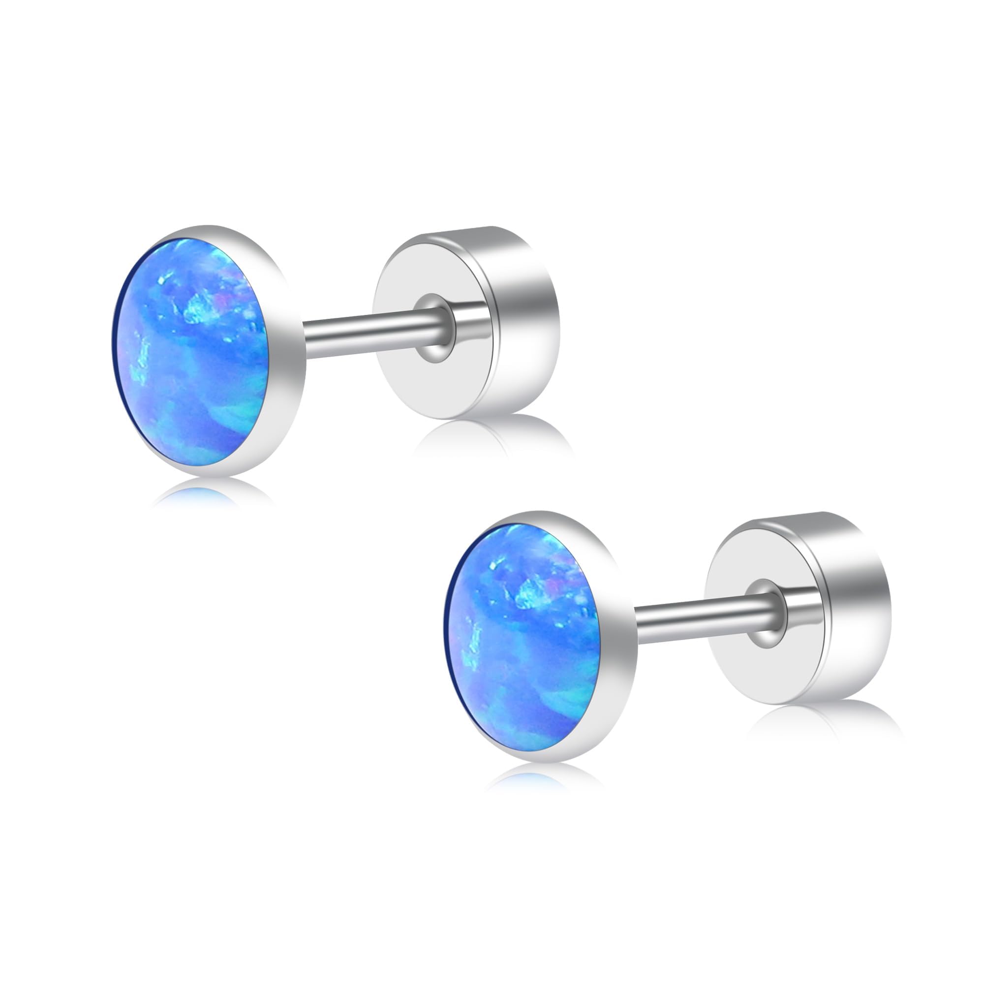 ZDE Titanium Flatback Ohrringe für Frauen Opal Lavendel Ohrstecker flach zurück Frauen Ohrringe hypoallergen Knorpel Flatback Ohrring Schmuck 3mm-5mm