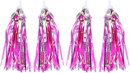 Garneck Cinta de borla de bicicleta para manillar de bicicleta, cinta fácil de fijar a manillar de bicicletas para niños, 4 unidades (rosa plateado)