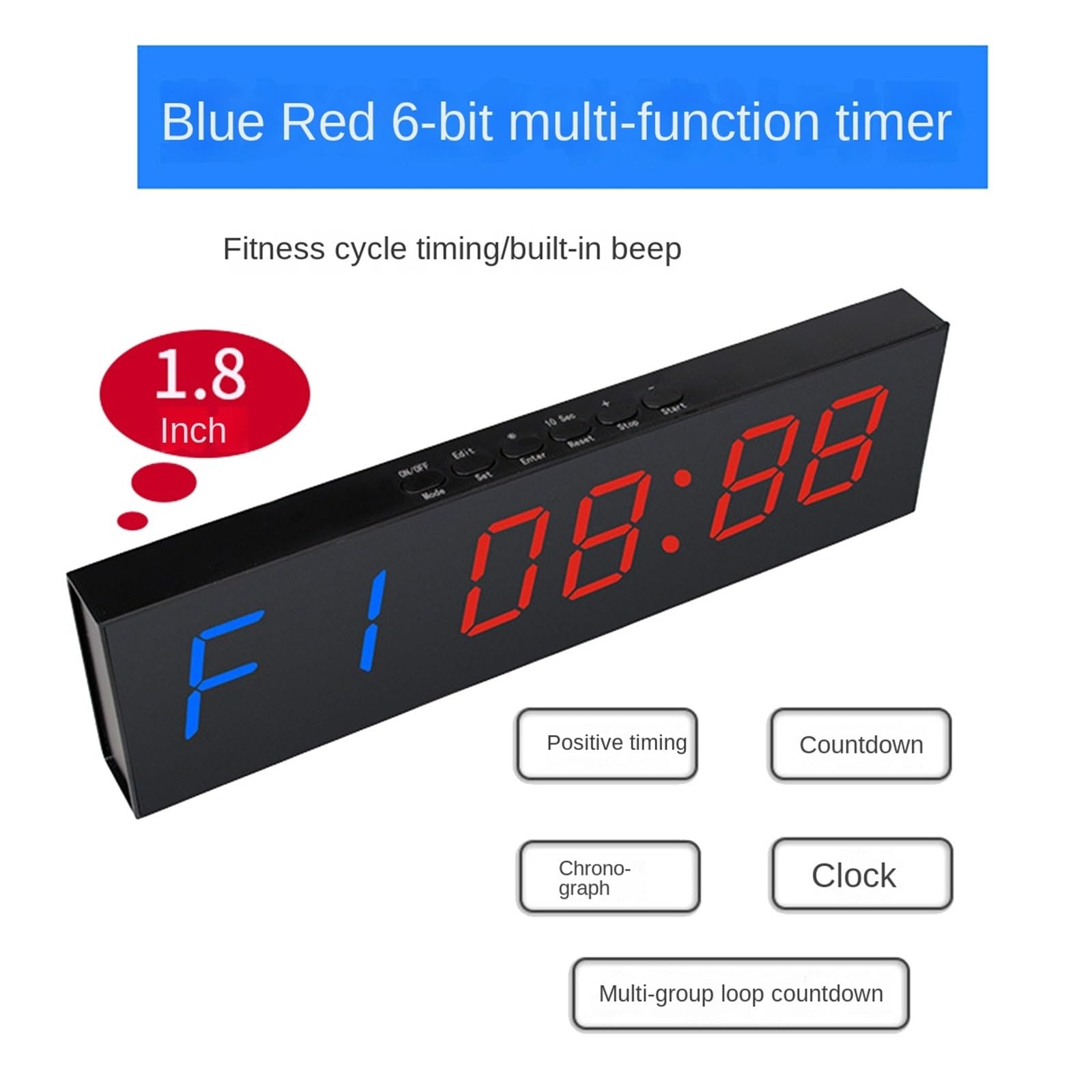 Timer palestra, 1,8 pollici 6 cifre LED timer intervallo progmabile conto alla rovescia/UP cronometro orologio in tempo reale palestra fitness