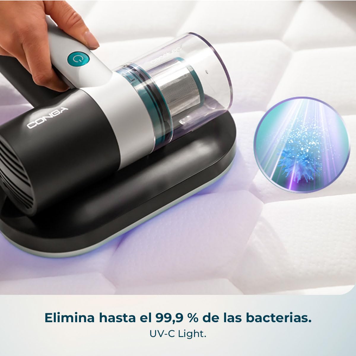 Cecotec Aspirador de Colchones y Tapicerías de Mano Conga Rockstar 3000 Mattress Essential. 300W, 10kPa, Luz Ultravioleta UV-C, Tecnología con Cepillo Motorizado y Aire Caliente, Retiene Alérgenos - 3