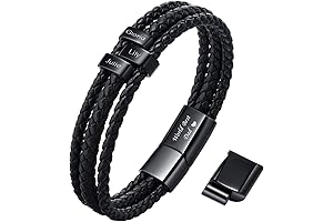 Personalized Name Bracelet for Men Handmade Braided Leather Bracelets with Custom Beads...