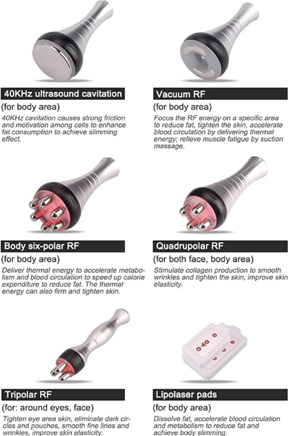 40Khz Radiofrecuencia Cavitación Producto De Belleza, 6 En 1 Anticelulítico Celulitis Masajeador Facial Levantamiento De Cuerpo Conformado Adelgazamiento Máquina para Quemar Grasa Instrument