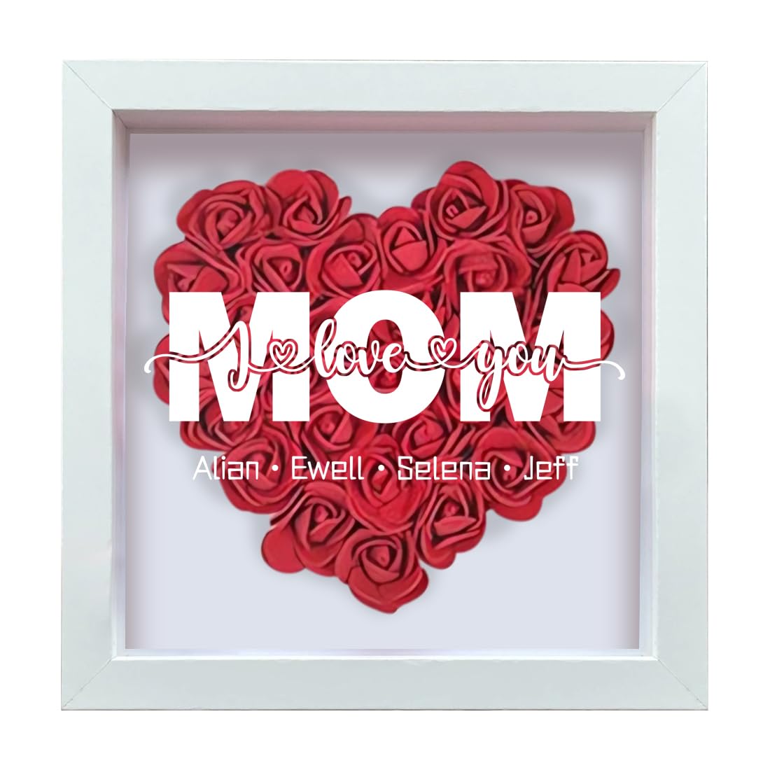 Reyrijf Personalized MOM Heart Flower Shadow Box Frame for Mothers day, Custom Mothers day MAMA MOM Rose Flower Shadow Box with Name, Birthday Gifts For Mom, Grandma, MAMA,NANA — image 1