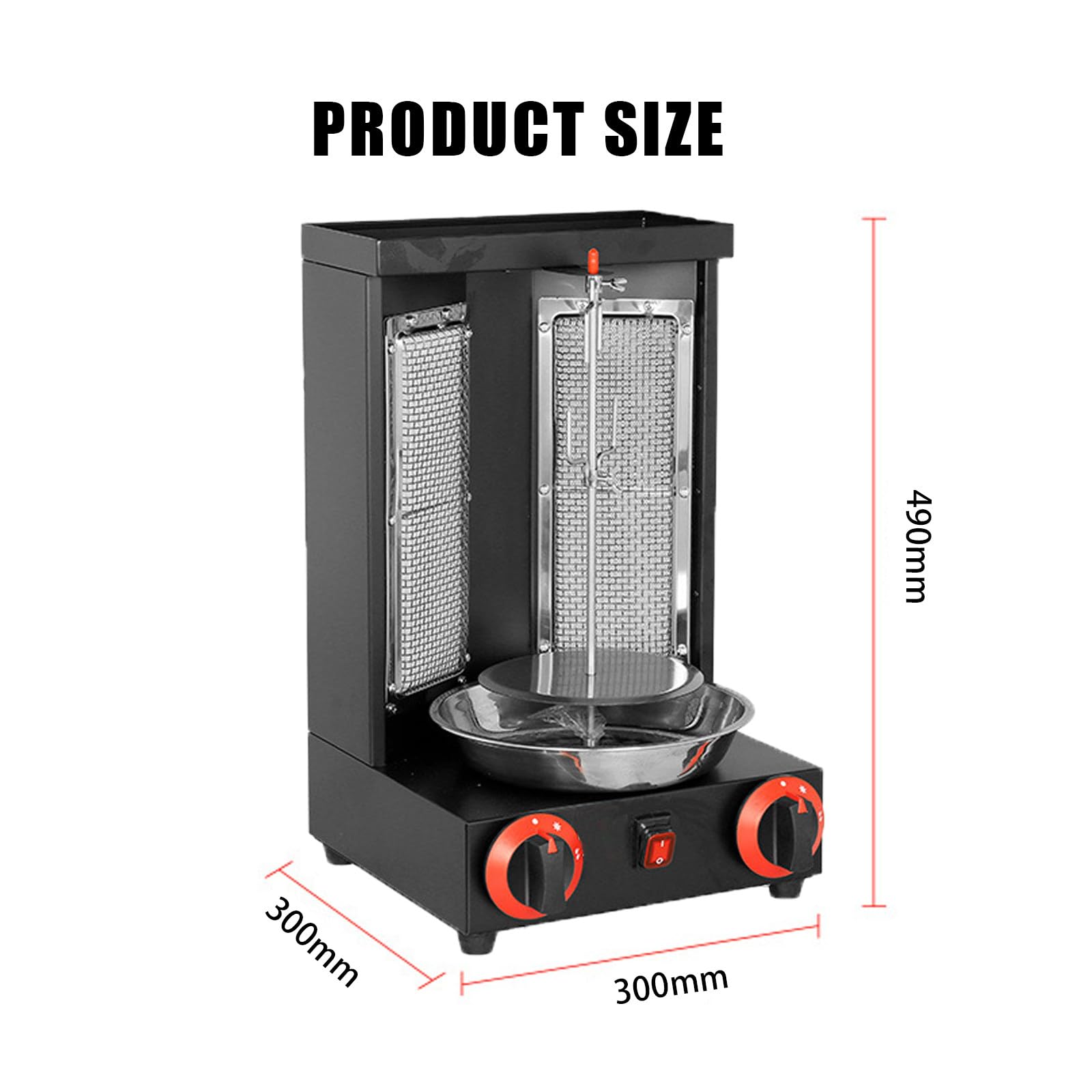 Griglia per Kebab con Girarrosto Verticale,Grill A Gas in Acciaio Inox,Forno per Girarrosto Domestico,Macchina per Kebab con Grill E Interruttore di Regolazione della Temperatura,Black-M