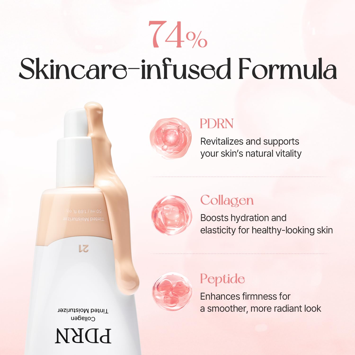 mixsoon PDRN Collagen Tinted Moisturizer No. 21 Soft - Skincare-Infused Base with Rice PDRN & Peptides, 24H Vibrant Glow & Luminous Hydration, 10 Shades, Korean Glass Skin, 50ml