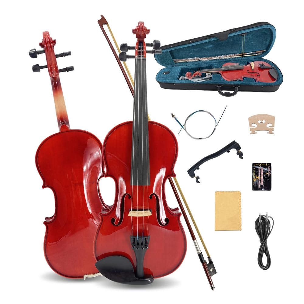 Electric Violin 4/4 full Size 4 string Acoustic Violin Spruce Maple Ebony Wood with Case, Bow Handmade for Beginners, Students, Professionals (White)