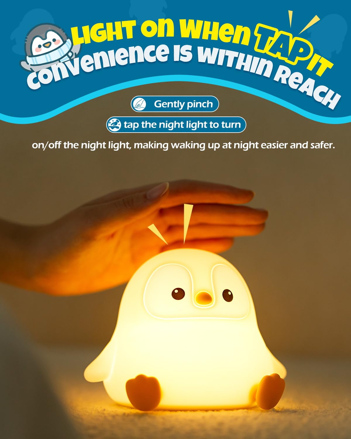 Niedliches Pinguin-Nachtlicht, Tierlampe, lebensmittelechtes Silikon, wiederaufladbar, 2 Stufen dimmbar, Squishy Kinderzimmer Nachtlicht für Schreibtischdekoration, lustige Geschenke für Jungen
