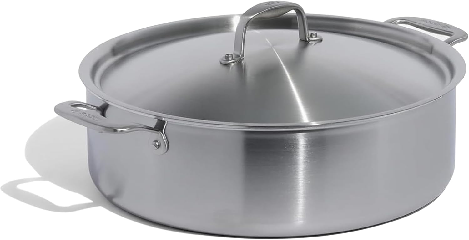 Made In Cookware - 10 Quart Stainless Steel Rondeau Pot w/Lid - 5 Ply Stainless Clad - Professional Cookware - Crafted in Italy - Induction Compatible