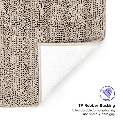 Tafts Striped Chenille Bathroom Rugs And Mats Sets, Ultra Soft Chenille Microfiber, Absorbent Non-Slip Machine Washable Bath Rugs, Bath Mat For Bathroom, Shower Mat, Tub, 20"X32" & 18"X24", Beige #TOP2
