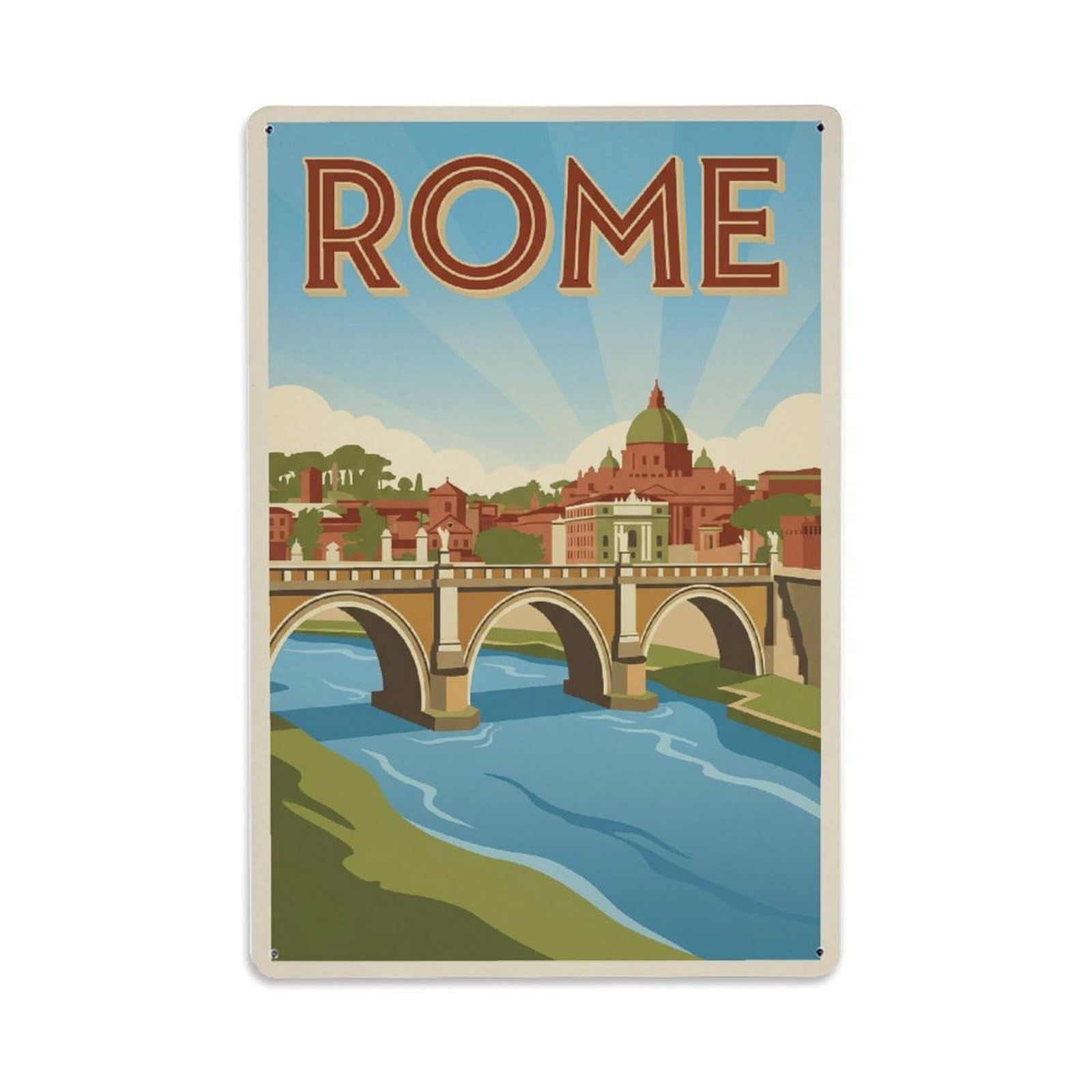 Vintage Travel Rome Ponte Sisto Renaissance Bridge Tiber Italy Metal Tin Sign Plaque Wall Decor for Cafe, Club Bar, Office, Home Garden Metal Poster 8x12Inch
