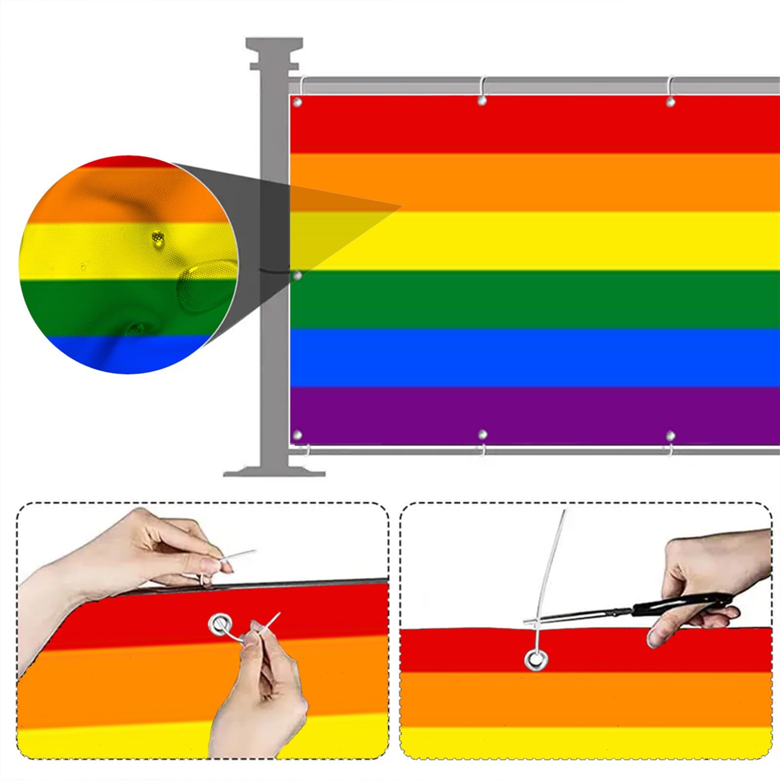 SK Studio Balkon Sichtschutz 90x300cm Balkonverkleidung UV-Schutz Windschutz Wasserdicht Blickdichte mit Kabelbinder für Garten Balkon Zaun Terrassen, Regenbogen