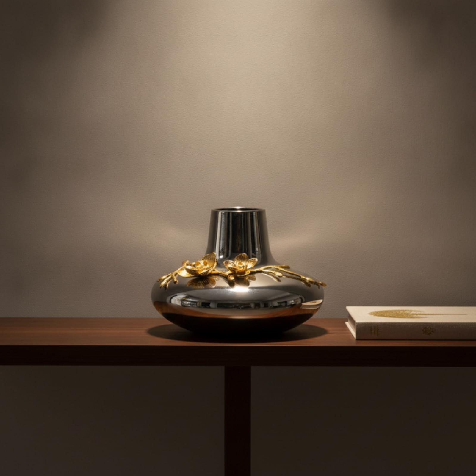 predolo Florero con Acabado Plateado Elegante Jarrón con Cuello Estrecho Dorado Jarrones para Mesa Centro