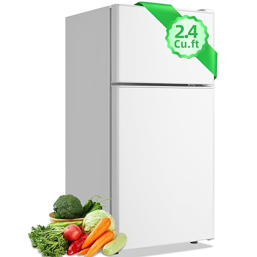 2.4 Cu.ft Mini Fridge with Top Freezer Apartment Size Dual Door Compact Refrigerator for Personal Use Small Fridge with Egg tray, 7 Temperature Control For Dorm, White