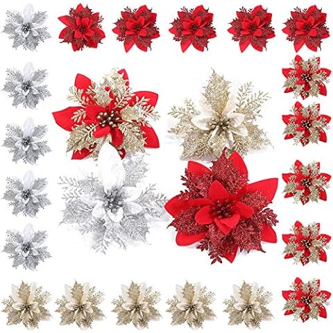 Poinsettia Artificial Flowers for Christmas Decorations Cover